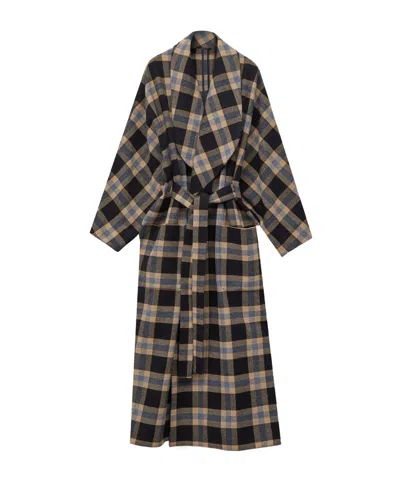 Kenzo ' Checks' Oversized Genderless Shawl Collar Coat In Mixed Wool In Brown