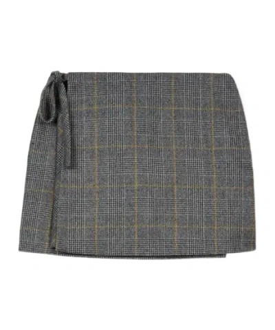 Kenzo ' Checks' Wrap Short Skirt In Wool Tweed In Gray