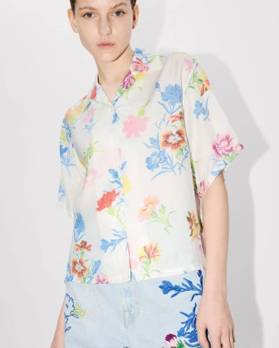 Kenzo Drawn Flowers' Cropped Hawaiian Shirt Off White