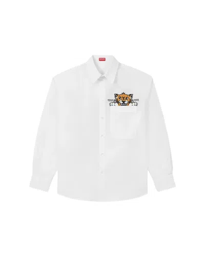 Kenzo Cotton Shirt With Signature Tiger Graphics In White