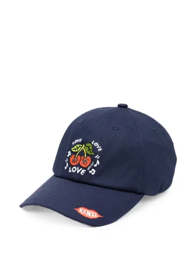 Kenzo Cherry-embroidered Baseball Cap In Blue