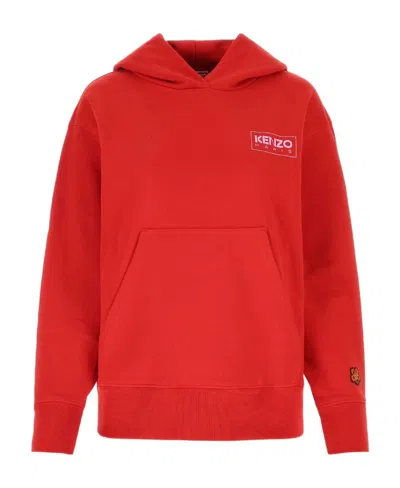 Kenzo Chest Logo-print Detail Hoodie In Red