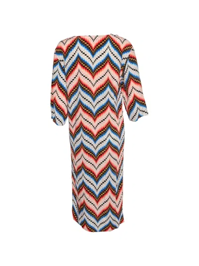 Pre-owned Kenzo Chevron-print Midi Dress In Neutral
