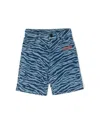 Kenzo Kids' Tiger Stripe Denim Bermuda Shorts In Blue