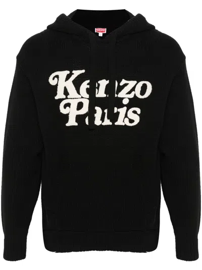 Kenzo Chunky-knit Cotton Hoodie In Black