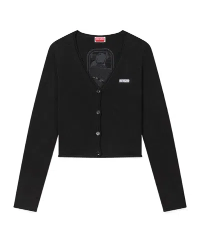 Kenzo ' City' Embroidered Cardigan In Cotton In Black