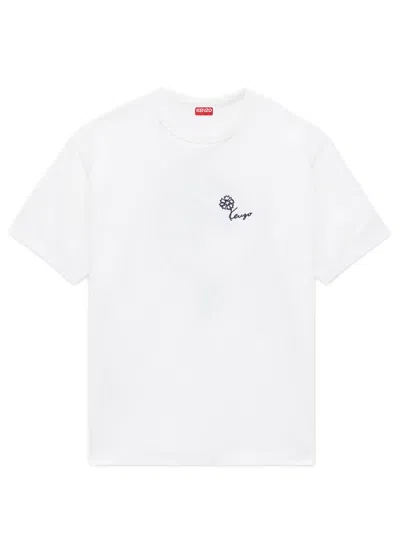 Kenzo Classic Crew Neck T-shirt With Signature Embroidery - Size M In Bianco