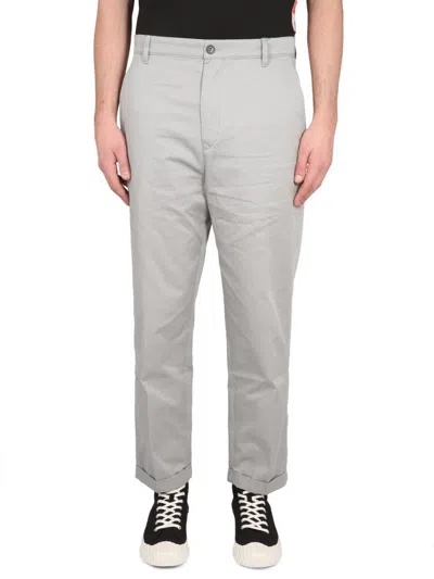 Kenzo Logo-patch Cropped Chinos In Grey