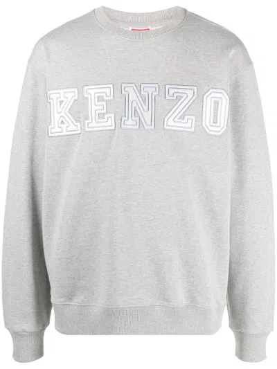 Kenzo Logo-embroidered Cotton Sweatshirt In Grey