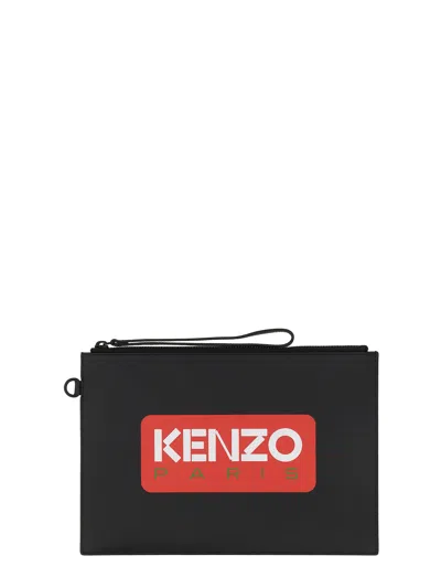 Kenzo Logo Leather Clutch Bag In Black