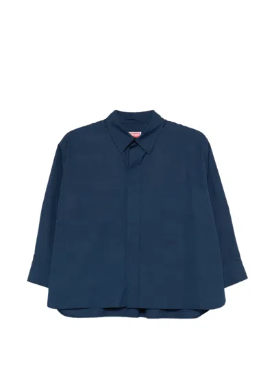 Kenzo Collared Cotton Shirt In Blue