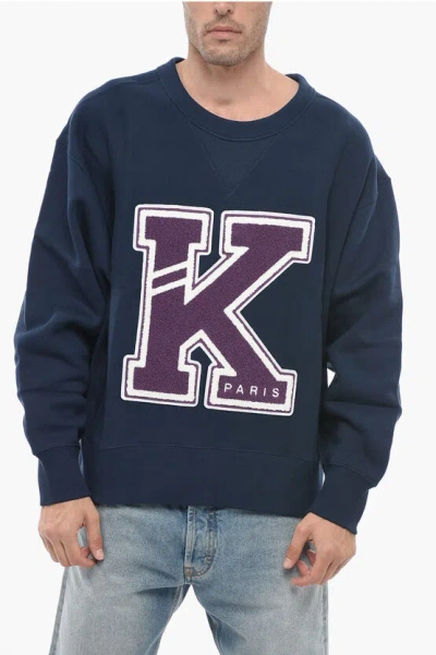 Kenzo Collegue Versity Sweatshirt With Flocked Detail In Blue
