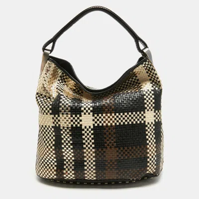 Kenzo Color Woven Leather Studded Hobo In Black