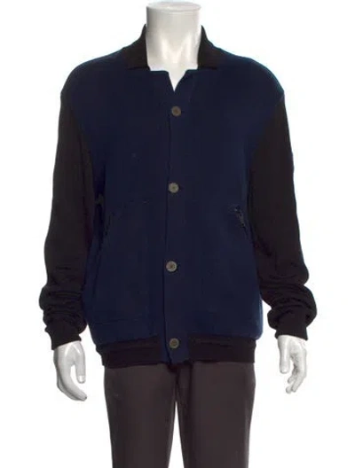 Pre-owned Kenzo Colorblock Pattern Collar Polo Sweater In Blue