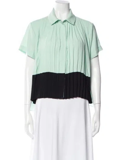 Pre-owned Kenzo Colorblock Pattern Short Sleeve Blouse In Green