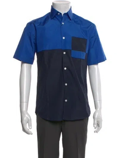 Pre-owned Kenzo Colorblock Pattern Short Sleeve Shirt W/ Tags In Blue