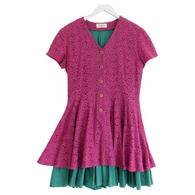 Pre-owned Kenzo Composition 1980s Pink & Green Flared Mini Dress