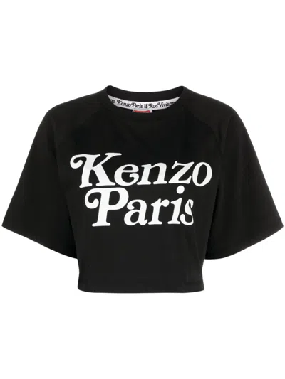 KENZO CONTEMPORARY BLACK AND WHITE LOGO PRINT CROP T-SHIRT FOR WOMEN