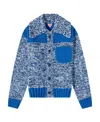 Kenzo Contrast-panel Knitted Cardigan In Blue