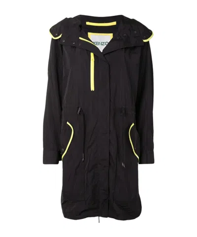 Kenzo Contrast-piping Raincoat In Black