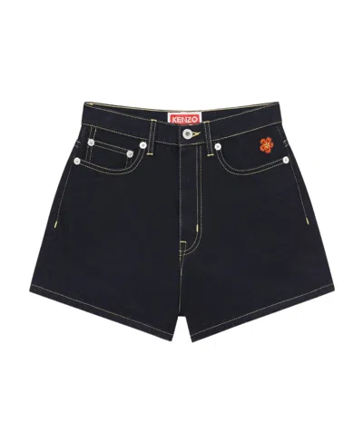 Kenzo Contrast-stitch Denim Shorts In Black