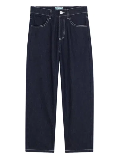 Kenzo Kids' Contrast-stitching Trousers In Blue