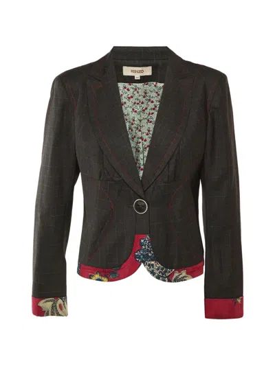 Pre-owned Kenzo Contrast-detail Wool Blazer In Gray