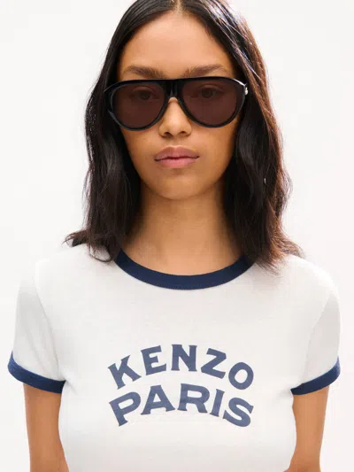 Kenzo Contrasting Rib Graphic Tee - Size S In White