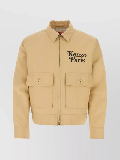 Kenzo Cotton Blend Jacket With Point Collar And Buttoned Cuffs In Beis