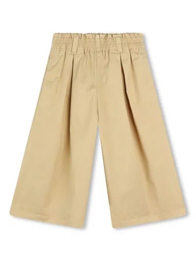 Kenzo Kids' Cotton Blend Loose Trousers In Beige