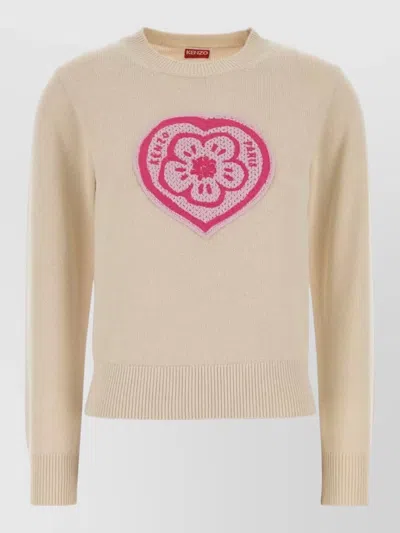 Kenzo Cotton Blend Sweater Crew Neck Long Sleeves In Neutral