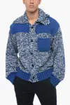 Kenzo Contrast-panel Knitted Cardigan In Blue