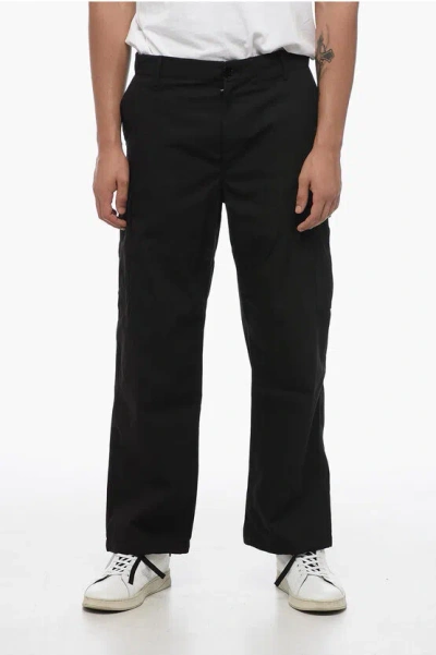 Kenzo Cotton Cargo Pants With Drawstringed Waistband In Black