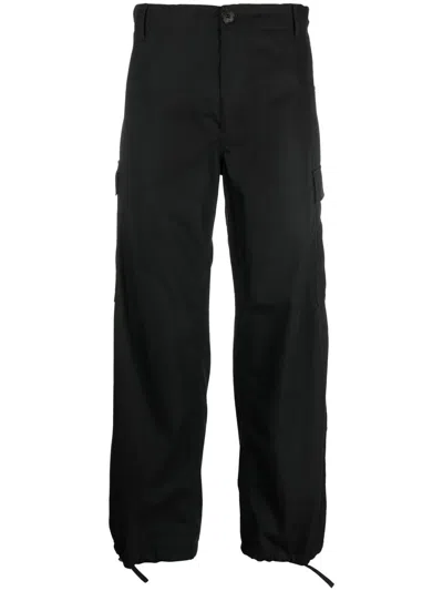 Kenzo Cargo Trousers In Cotton Ripstop Texture In Black