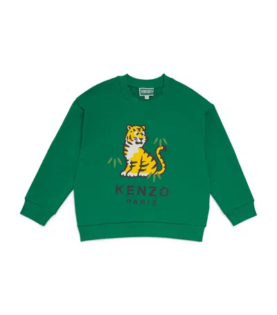 Kenzo Kids' Cotton Cartoon Tiger Sweatshirt In Green