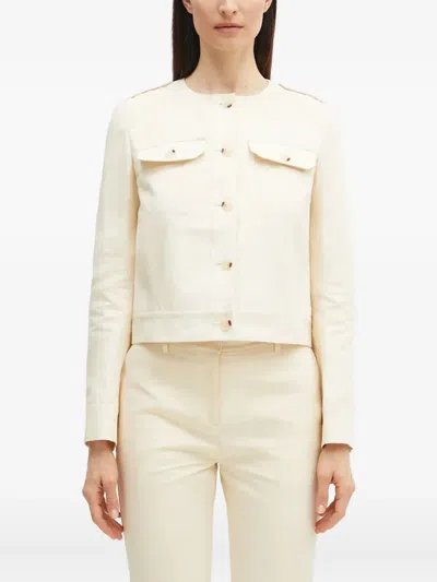 Kenzo Cotton Collarless Jacket In Neutral