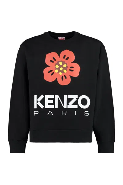 Kenzo Poppy Cotton Sweatshirt In Black