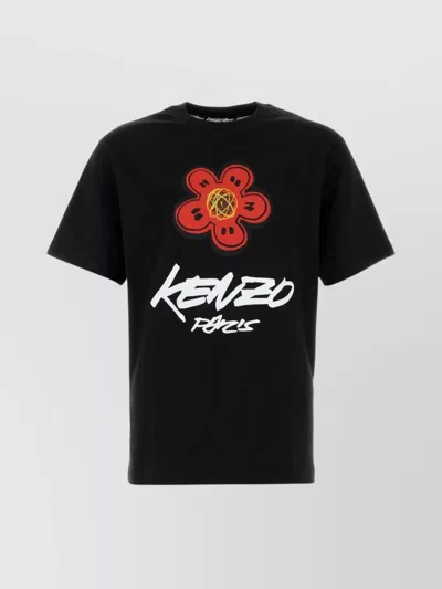 Kenzo Cotton Crew Neck T-shirt With Graphic Print In Black