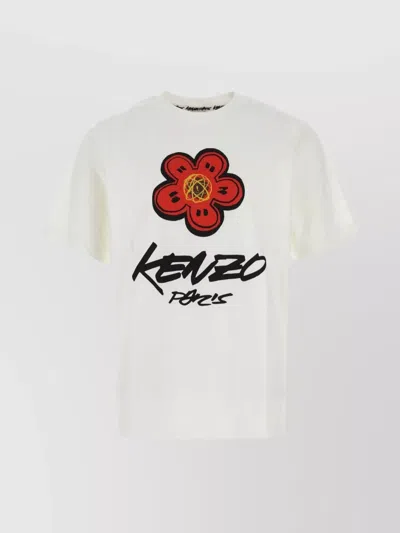 Kenzo Cotton Crew Neck T-shirt With Graphic Print In White