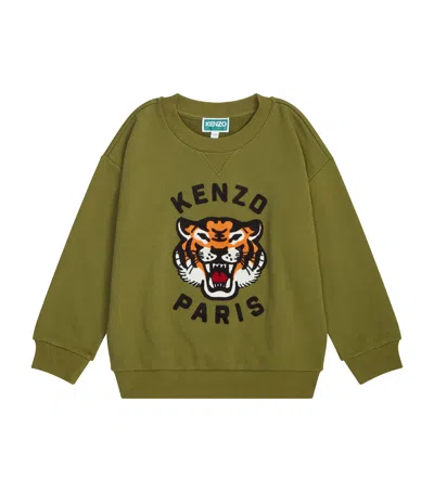 Kenzo Kids' Cotton Crochet-tiger Sweatshirt In Green