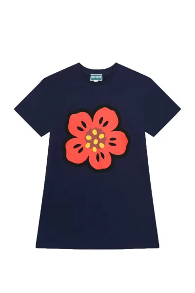 Kenzo Kids' Boke Flower-print Cotton Dress In Blue