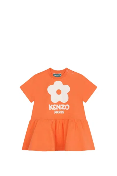 Kenzo Kids' Cotton Dress In Orange