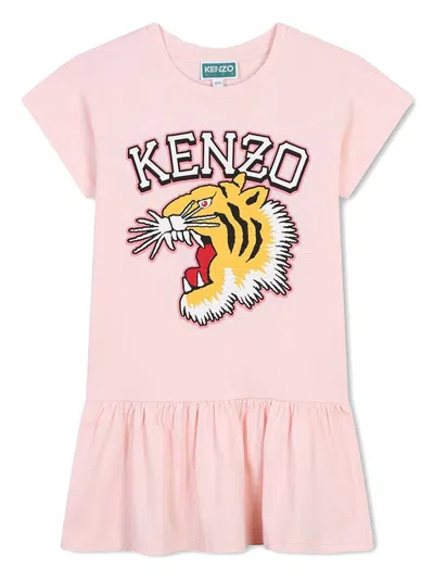 Kenzo Kids' Tiger-print Cotton Dress In Pink
