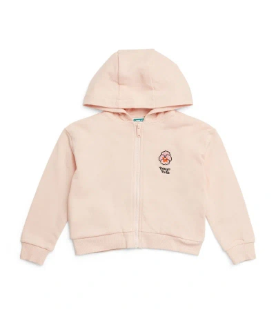 Kenzo Kids' Cotton Floral Embroidered Zip-up Hoodie (2-14 Years) In Pink