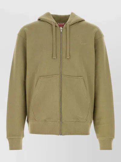 Kenzo Cotton Hooded Sweatshirt Kangaroo Pocket Design In Brown