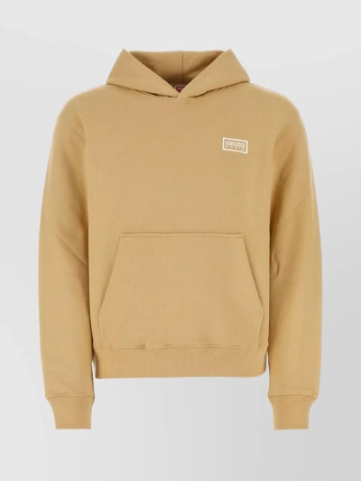 Kenzo Logo Embroidered Drawstring Hoodie In Camel