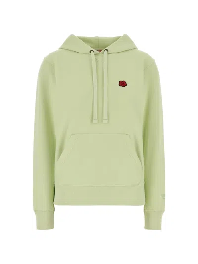 Kenzo Cotton Hooded Sweatshirt Kangaroo Pocket Cuffs In Green