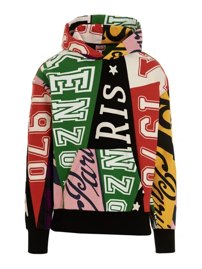 Kenzo Cotton Hoodie With All-over Print In Multicolour