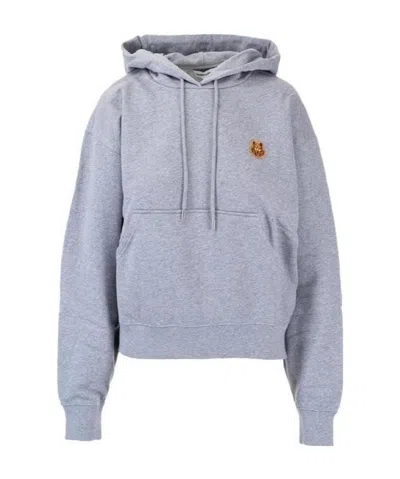 Kenzo Cotton Hoodie With Tiger Motif In Gray