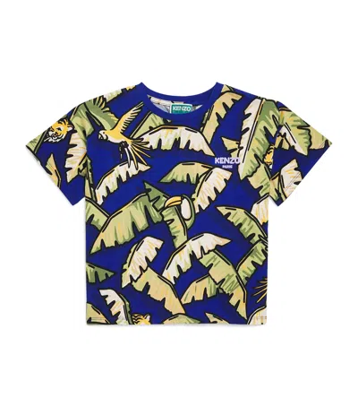 Kenzo Kids' Cotton Jungle Logo T-shirt In Blue